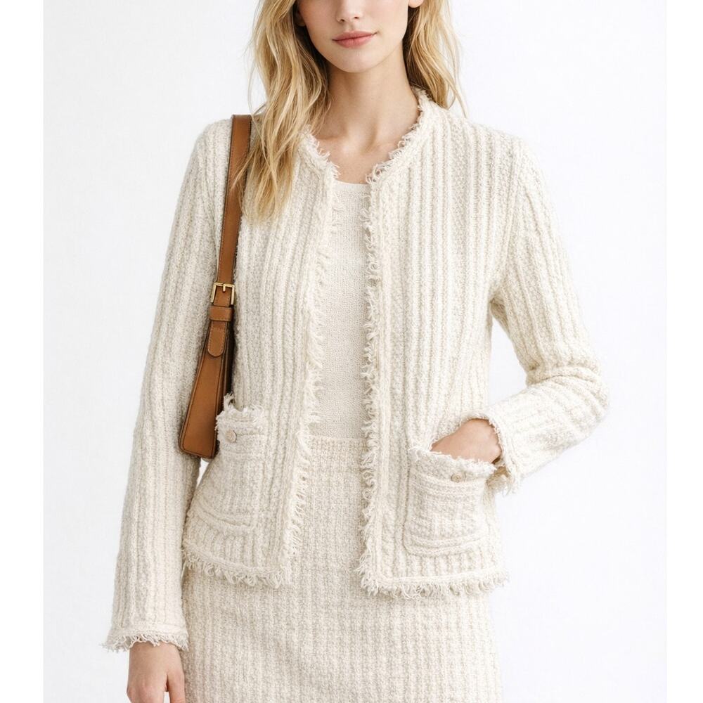 J. Crew Sweater Jacket with Fringe Ivory Cream AM746 Size S
